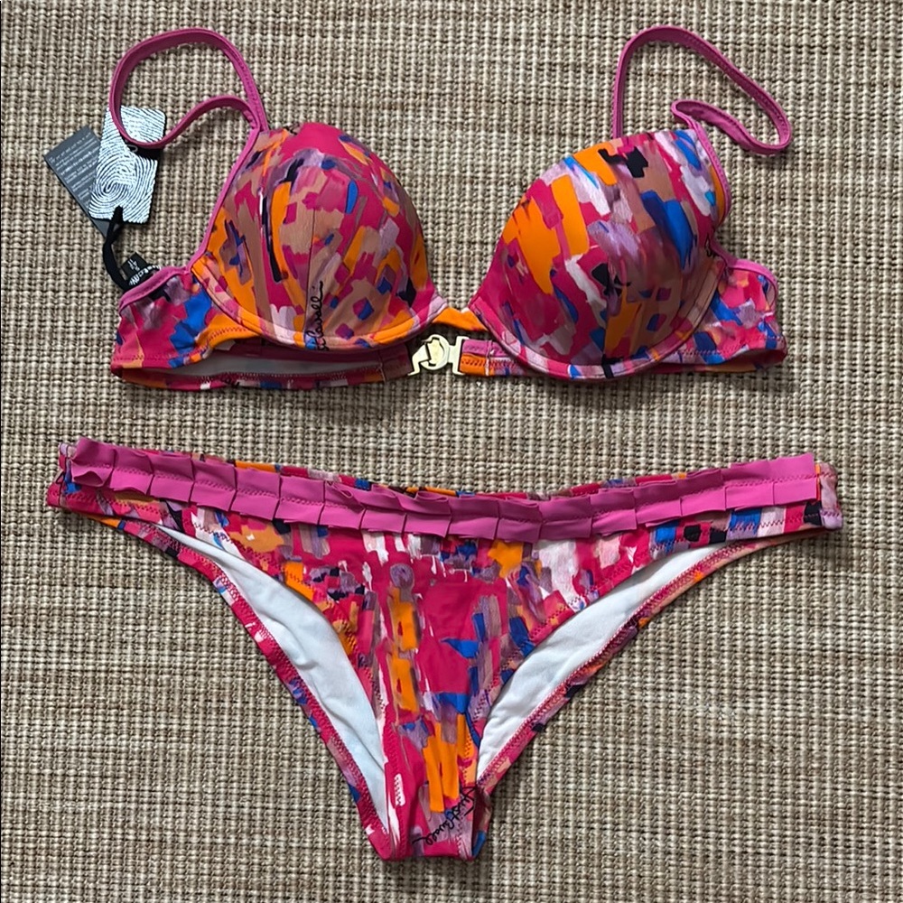 Just Cavalli Vibrant Pinkish Orange vivid Multicolor Bikini Set
